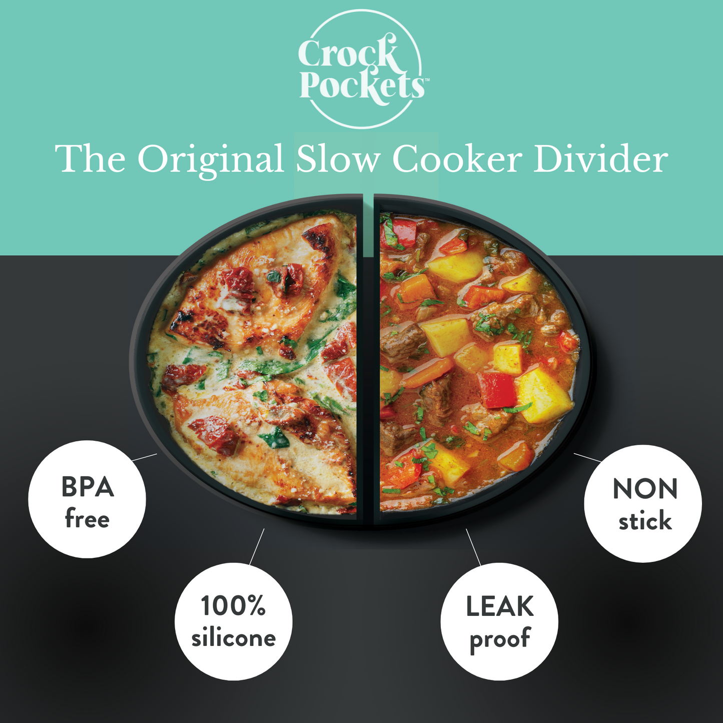 CrockPockets® Slow Cooker Silicone Dividers + Cookbook