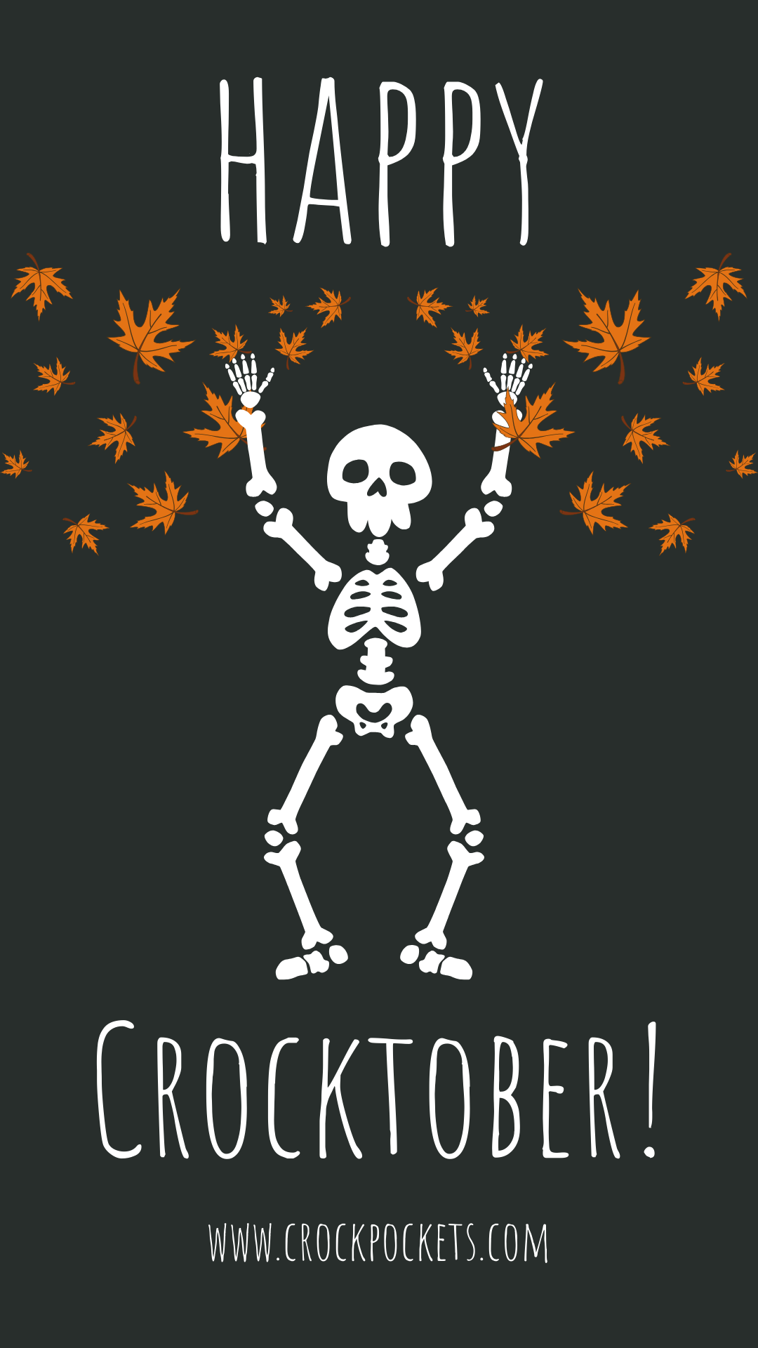 Crocktober Skeleton with fall leaves