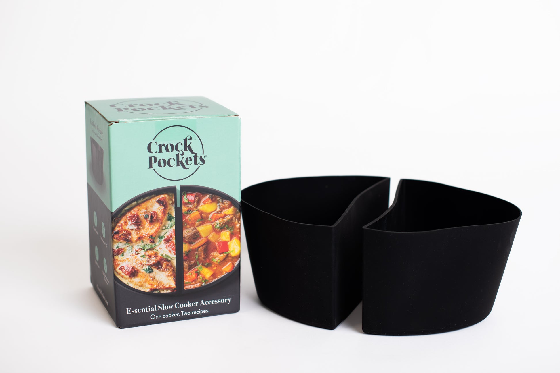 CrockPockets silicone divider next to its packaging